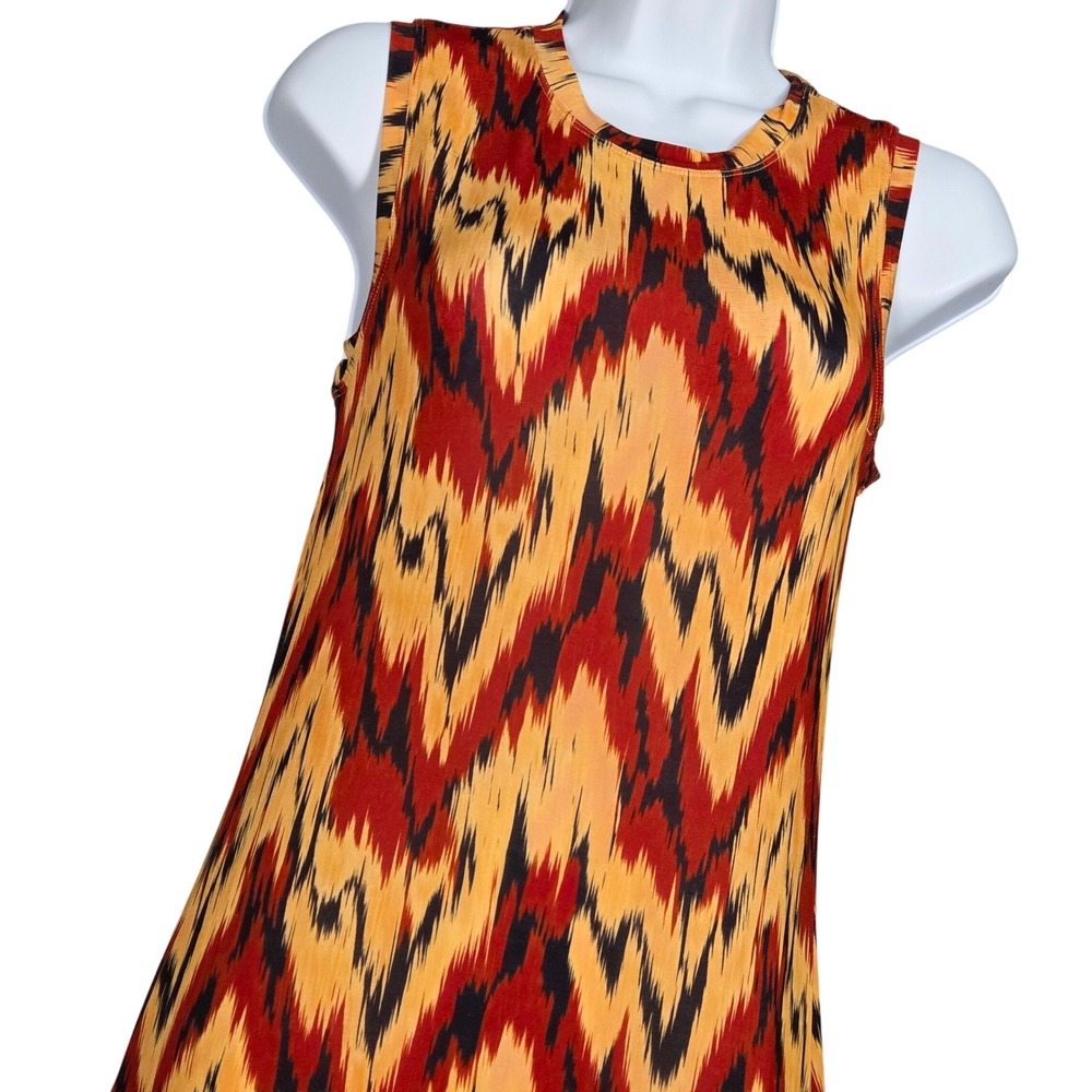 Ulla Johnson Women Small‎ Orla Printed Sleeveless Dress Jersey Ikat Midi Orange